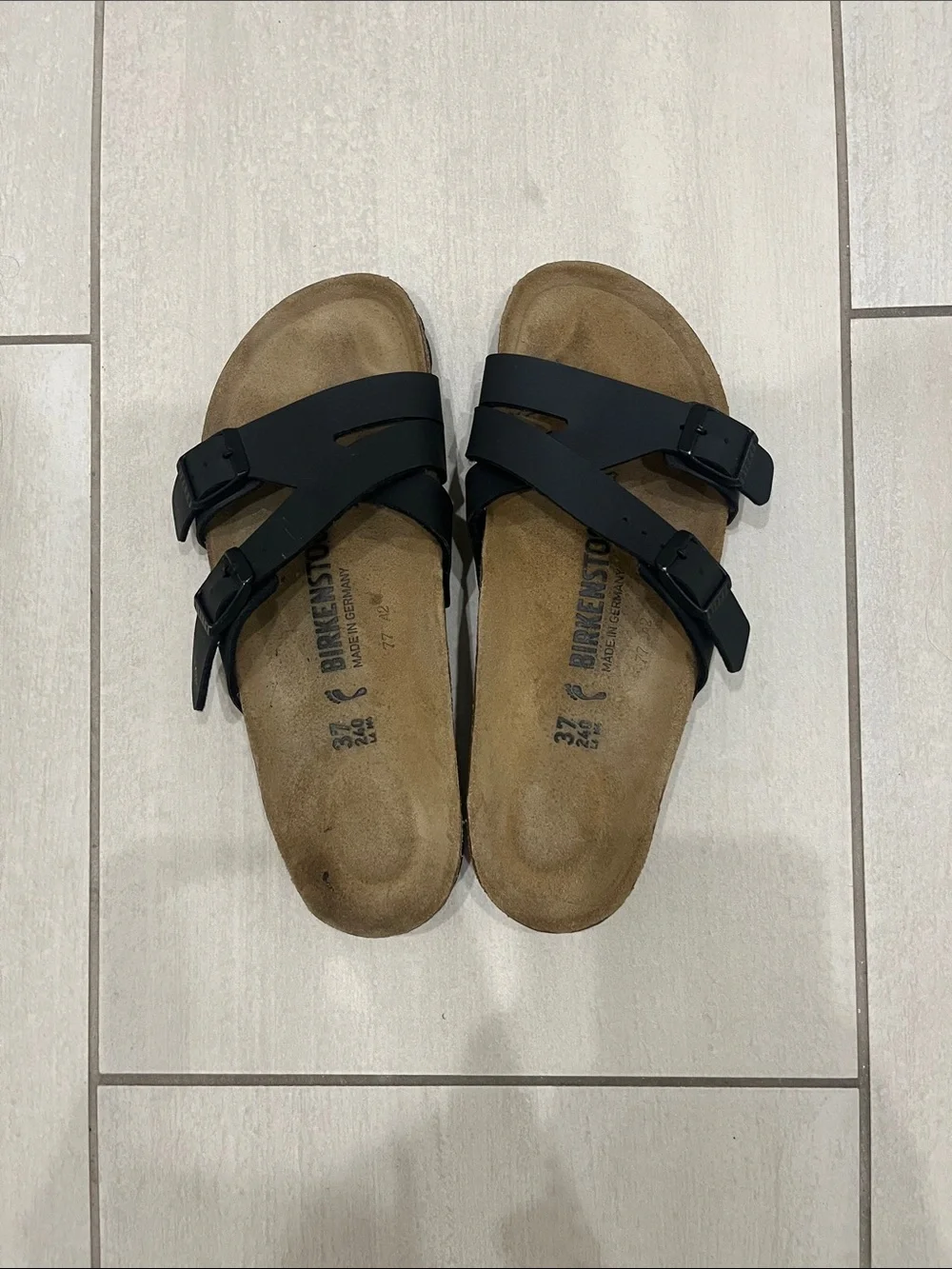 Birkenstock Black Double Strap Slide Sandals - Picture 3 of 6